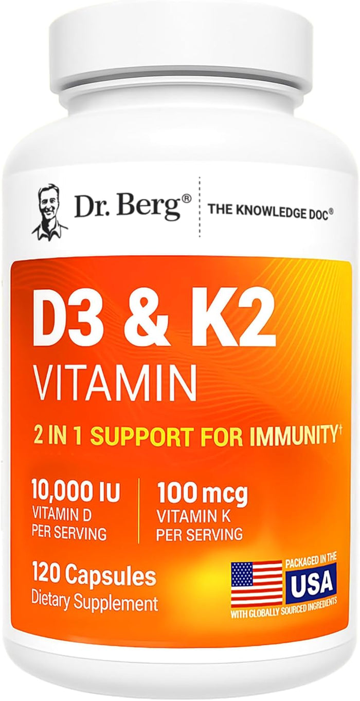 Dr. Berg Maximum Strength 7-in-1 Vitamin D3 K2 5000 IU | Naturally Derived D3 | 4X Lab-Tested & Verified | High Absorption Formula | K2 D3 Vitamin Supplement - 60 Capsules