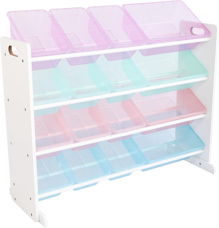 Humble Crew Supersized Toy Storage Organizer with 16 Removable Bins, Grey/White – Large Toy Storage for Toddlers Ideal for Kids' Rooms, Playrooms, and Nurseries - Modern Toy Bins for Kids