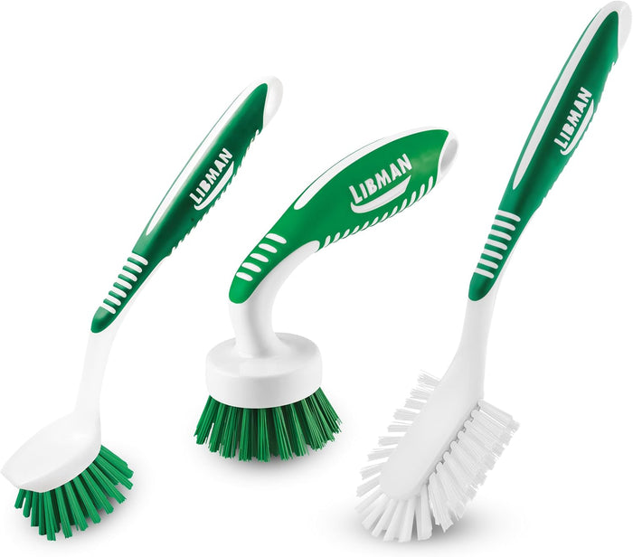 Libman Heavy Duty Scrub Brush Kit | Cleaning Brushes for Household Use | Tub Scrubber | Easy Grip Scrub Brush | Big Job Kitchen Brush | Dual Sided Tile & Grout Brush | 3 Different Brushes Included