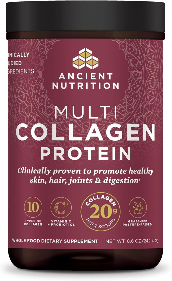 Ancient Nutrition Collagen Powder Protein with Probiotics, Unflavored Multi Collagen Protein with Vitamin C, 45 Servings, Hydrolyzed Collagen Peptides Supports Skin and Nails, Gut Health, 16oz