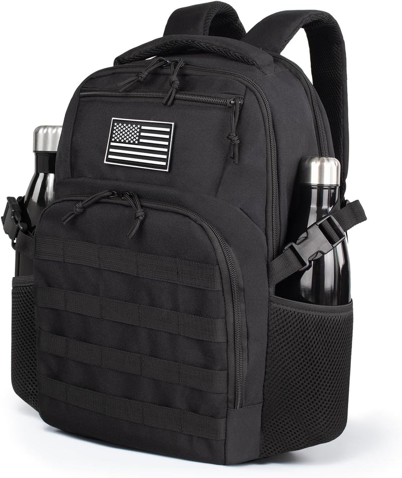 Military Tactical Backpack for Travel Hiking,Black Backpack for Men with Bottle Holder, 30L Small Laptop Backpack for Work, Men's Assault Bag Back Pack