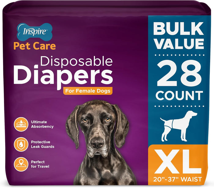 Inspire Pet Care Dog Diapers Female Dogs | Bulk Value Doggie Incontinence, Accidents, for Heat, Pee or Period and Housebreaking (Large (30 Count))
