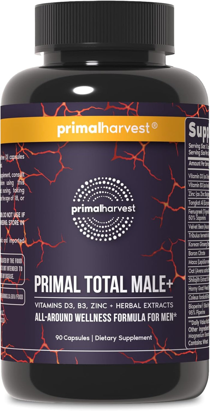 Primal Harvest Total Male+ Multivitamin for Men with Essential Vitamins, Minerals and Herbal Support for Energy, Vitality, Immune Health and Performance