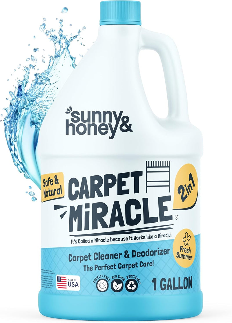 Sunny & Honey Carpet Cleaner Solution - 128 Fl Oz, Spring Mint Scent - Carpet Shampoo & Pet Stain Remover for Upholstery & Rugs, Works With Steam Cleaners