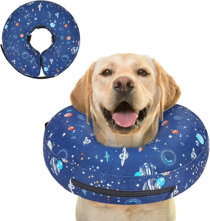 Elevated Inflatable Dog Cone Collar to Stop Licking, Dog Donut Collar After Surgery, Soft Pet Cone Alternative for Small Medium Large Dogs