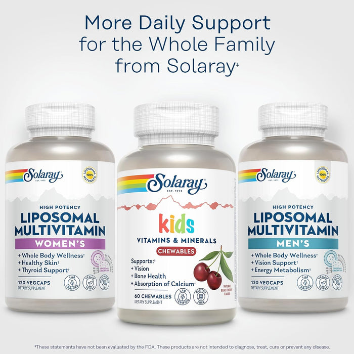 SOLARAY Childrens Vitamins & Minerals Complete Multivitamin for Kids Great Black Cherry Flavor (076280047974) (120 Chews, 60 Serv)