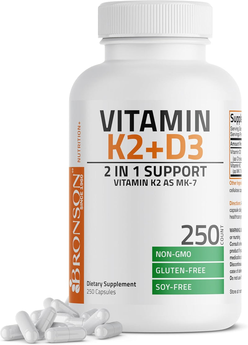 Bronson Vitamin K2 (MK7) with D3 Supplement Non-GMO Formula 5000 IU Vitamin D3 & 90 mcg K2 MK-7 Easy to Swallow D & K Complex, 120 Capsules