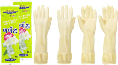 Mamison Quality Non-Slip Reusable Rubber Gloves. Kitchen & Cleaning House Hold (White Medium (2 Pairs))