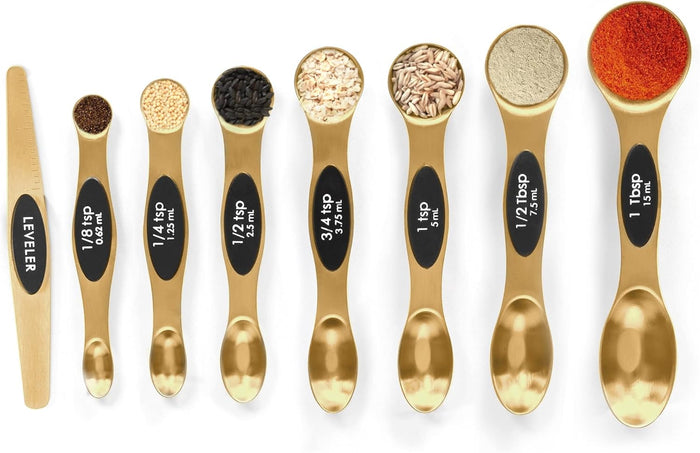 Magnetic Measuring Spoons Set Stainless Steel with Leveler-9pcs Stackable Measuring Cups for Baking-Measuring Cups and Spoon Set Kitchen Gadgets Apartment Essentials Fits in Spice Jars