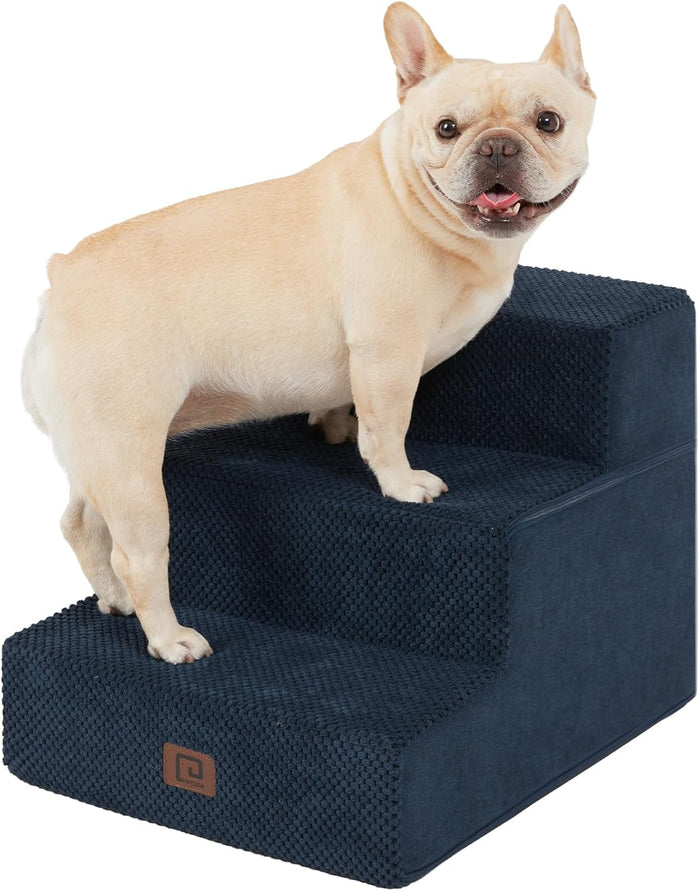 EHEYCIGA Dog Stairs for Bed 18" H, 4-Step Dog Steps for High Bed, Pet Steps for Small Dogs and Cats, Non-Slip Balanced Pet Ramp Indoor, Grey