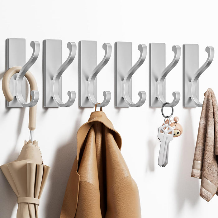6 Pack Self Adhesive Coat Hooks - Gold Wall Hooks Wall Mount for Clothes, Towel, Robes, Keys, Purse, Backpack, Heavy Duty Hooks for Door Kitchen Bathroom Shower Rental Houses, Hold 13lbs.