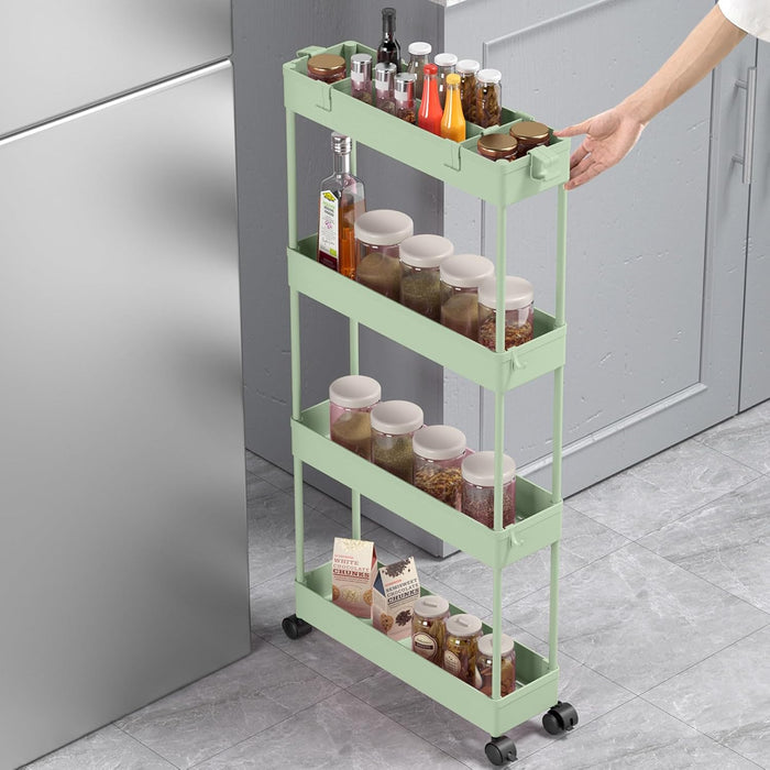 SPACELEAD Slim Storage Cart 4 Tier,Bathroom Organizer Rolling Utility,Mobile Shelving Unit Slide Out for Office, Kitchen, Laundry Room & Narrow Places，Green