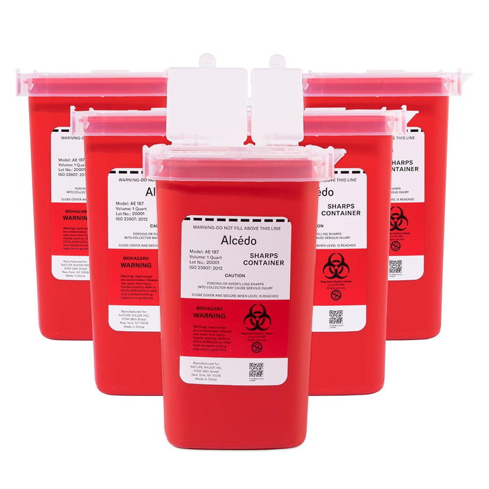Alcedo Sharps Container for Home Use 1 Quart (1-Pack) | Biohazard Needle and Syringe Disposal | Small Portable Container for Travel and Professional Use