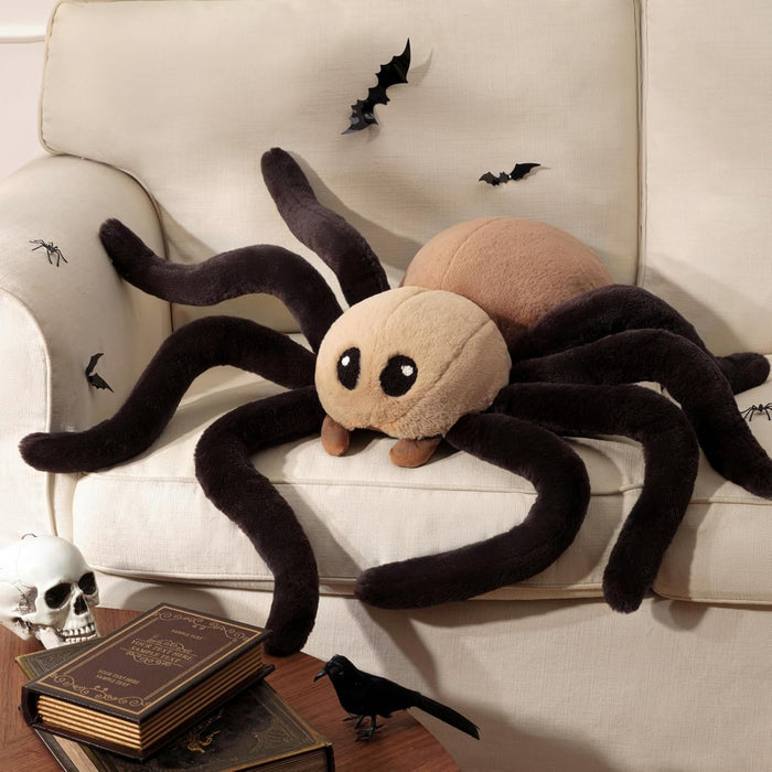 Phantoscope Happy Halloween Spider Shaped Throw Pillow, Faux Fur Fluffy Tarantula Shaped Halloween Cushion Pillow, White, 9 x 16 inch