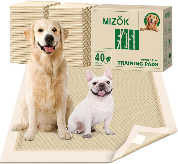 MIZOK Puppy Pads Small 22x22 Pee Pads for Dogs Bamboo Odor Eliminating & 6-Layer Absorbent Leak-Proof Dog Pee Pads Potty Training with Adhesive Tabs, Disposable (100 Counts)