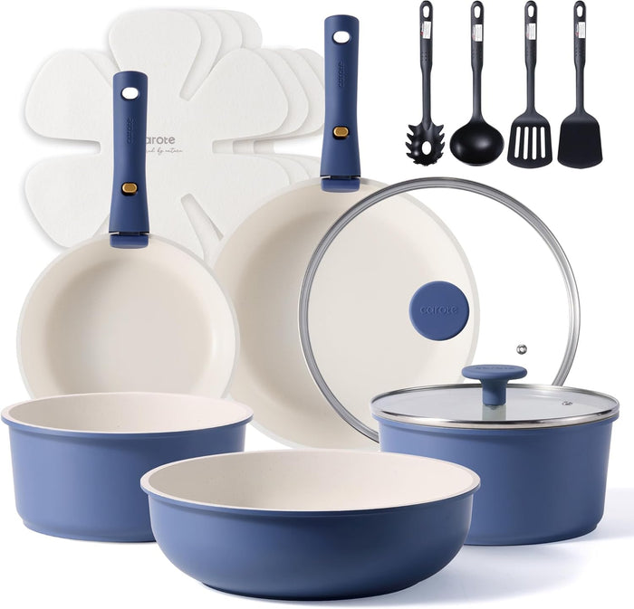 CAROTE 19pcs Pots and Pans Non Stick, Cookware Sets Detachable Handle, Induction Kitchen Pots and Pans,NonStick Cooking Set, Oven/Dishwasher/Fridge Safe, Space Saving
