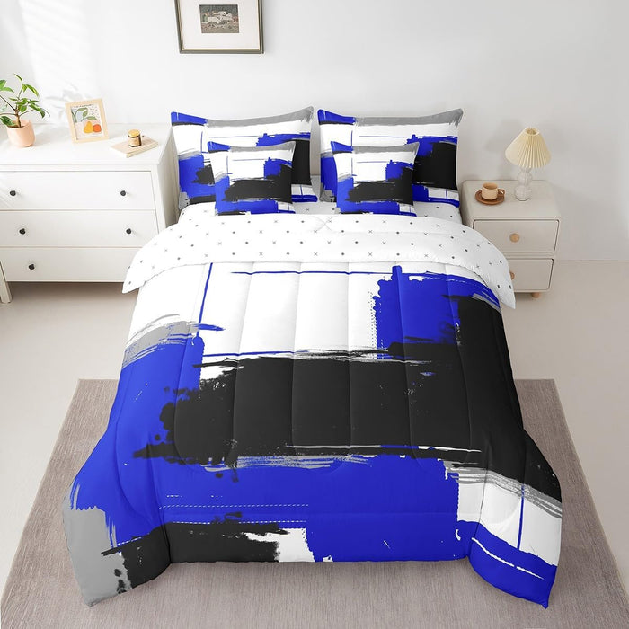Feelyou Modern Abstract Art Bed Set for Kids Boys Girls Twin Size Art Decor 7 Pieces Beeding Set Ultra Soft Stripe Line Art Bed in a Bag with Comforter, Sheets, Pillowcases Retro Geometric Room Decor