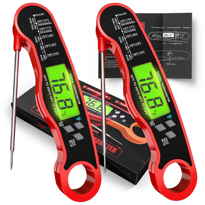 Meat Thermometer Digital - Instant Read Waterproof Food Thermometer with Backlight for Cooking, Grill, Candy, Kitchen & Stocking Stuffers for Men - Red