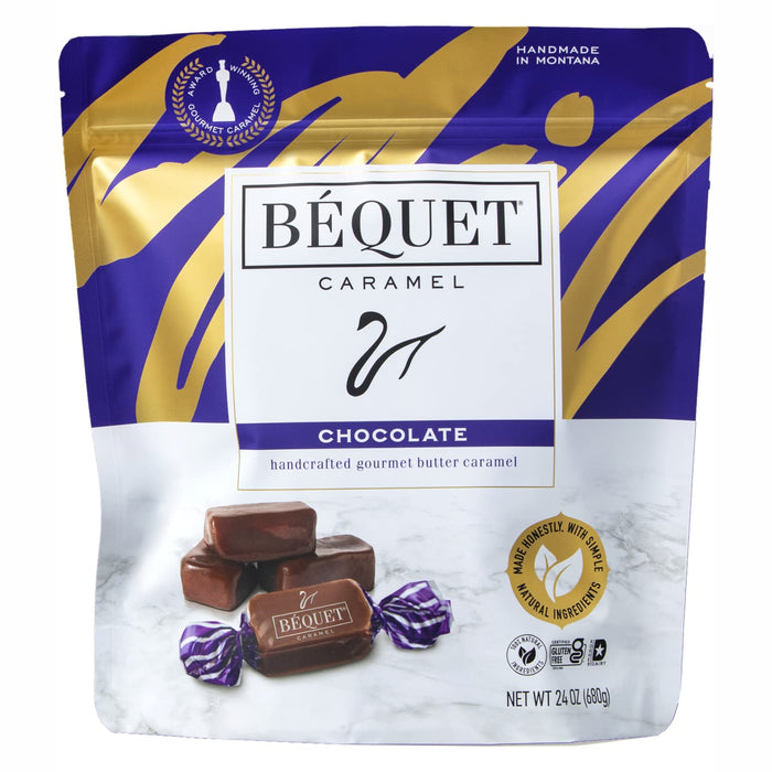 Béquet Caramel - Chewy - Gourmet Caramel Candy - Caramel Candy Individually Wrapped - Made in Montana - Kosher (Star D) and Gluten Free - 8 oz Gift Bag
