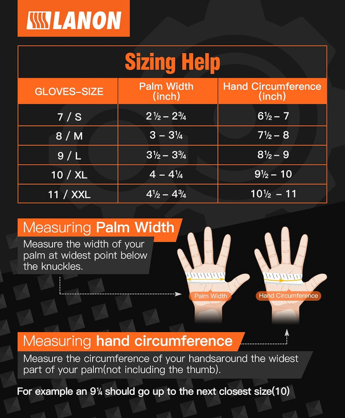 LANON 8mil Orange Disposable Nitrile Gloves, Mechanic, Heavy Duty, Food Safe, Latex Free, Powder Free, Fully-Diamond Textured, Large