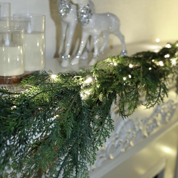 6 Ft Christmas Pine Garland - Artificial Pine Greenery Garland with Lights for Christmas Table Fireplace Wall Home Decoration