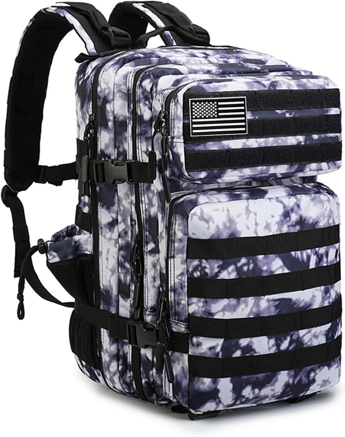 Military Tactical Backpack 45L Bug Out Bag Assault Pack Molle Daypack Hiking Gym Rucksack with Bottle Holder(Blue tie dye)