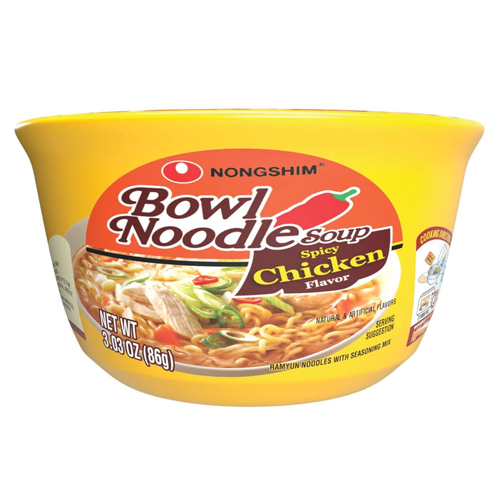 Nongshim Ramen Noodles, Gourmet Instant Ramen bowl, Premium Microwavable Noodle Soup, Hot & Spicy, 3.03 Ounce (Pack of 6)