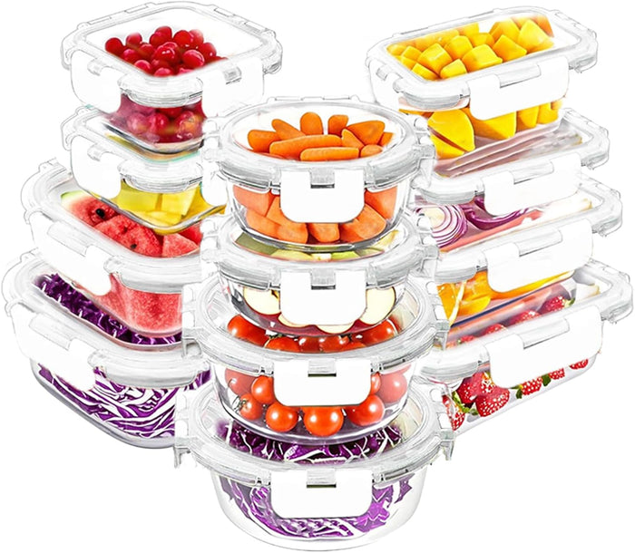 VERONES 12 Packs Glass Food Storage Containers Set, Airtight Glass Lunch Containers, Glass Meal Prep Containers with Lids,Exclusive of BPA, for Microwave, Oven, Freezer & Dishwasher Friendly,Grey