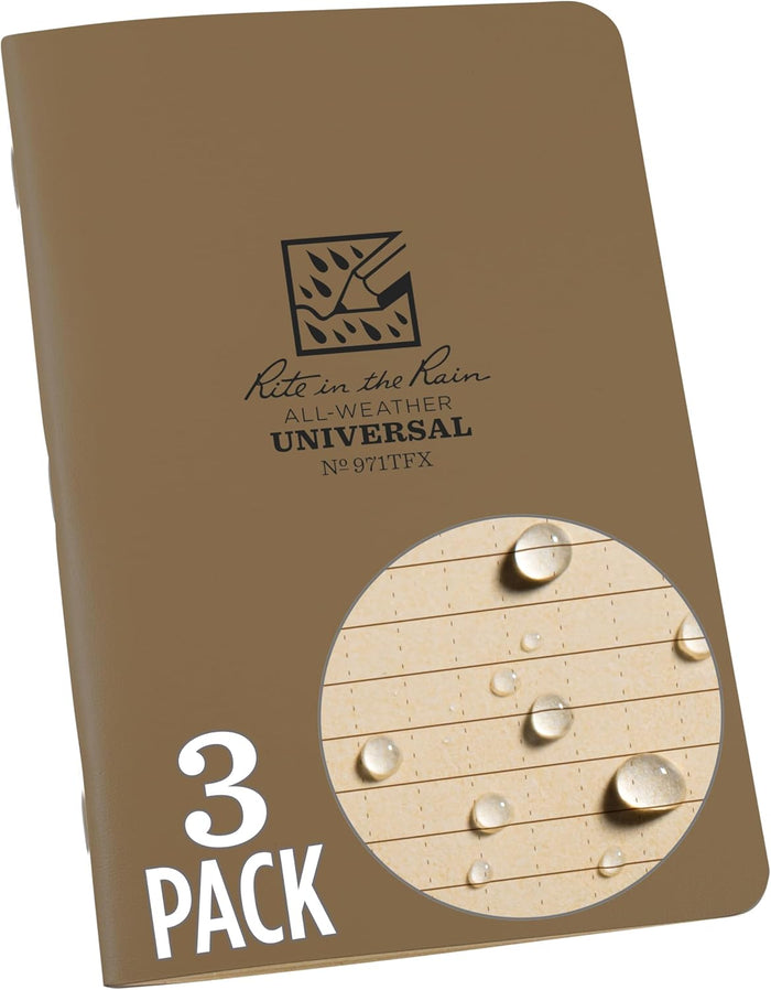 Rite In The Rain Weatherproof Stapled Notebook, 4.625" x 7", Orange Cover, Universal Pattern, 3 Pack (No. OR71FX)