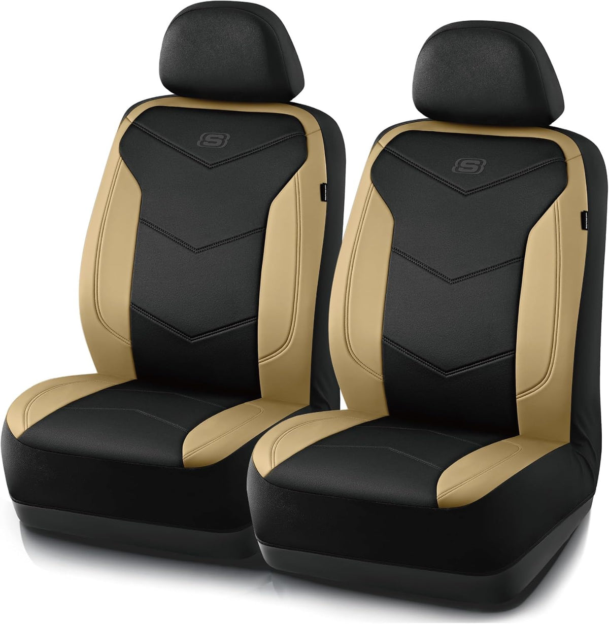 Skechers Memory Foam Seat Covers,Leather Car Seat Covers, Ultimate Comfort & Support Front Seat Covers Airbag Compatible, Automotive Universal Fit Most for SUVs, Vans, Sedans, Cars, Trucks,Black
