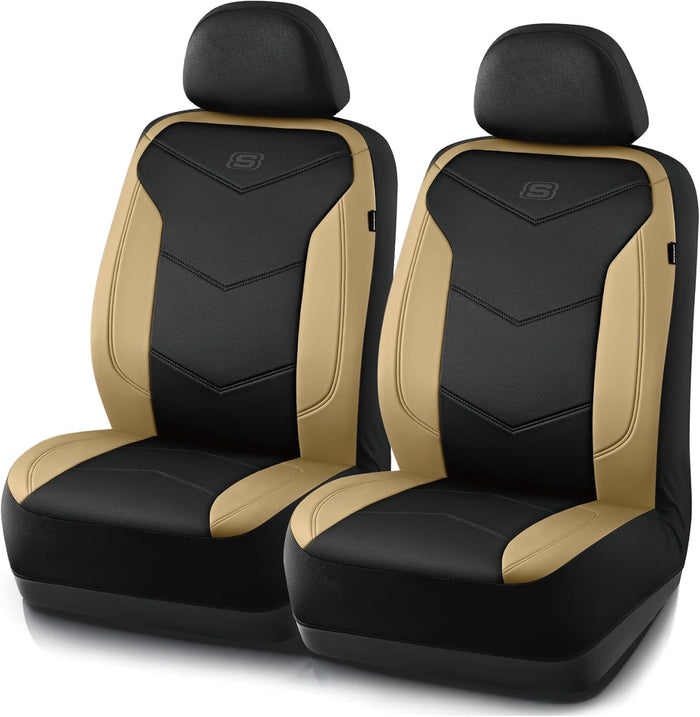 Skechers Memory Foam Seat Covers,Leather Car Seat Covers, Ultimate Comfort & Support Front Seat Covers Airbag Compatible, Automotive Universal Fit Most for SUVs, Vans, Sedans, Cars, Trucks,Black