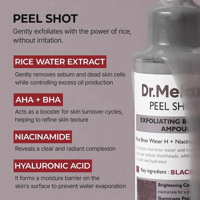 Dr.Melaxin Peel Shot Glow Rice Peeling Ampoule 80ml Daily Soft Exfoliating Face and Body Scrub Dead Skin Cells Remover for All Skin Types korean skin care (Black Rice) (Black Rice)