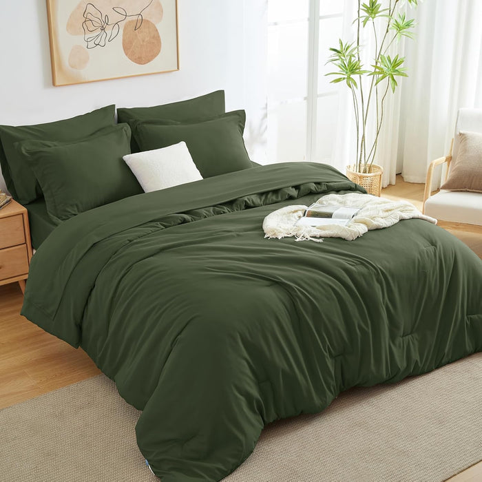 Dark Grey Queen Comforter Set, 7 Pieces Bed in a Bag Queen Lightweight Bedding Set, All Season Soft 7PC Bed Set with Comforter, Flat Sheet, Fitted Sheet, Pillowcases & Pillow Shams