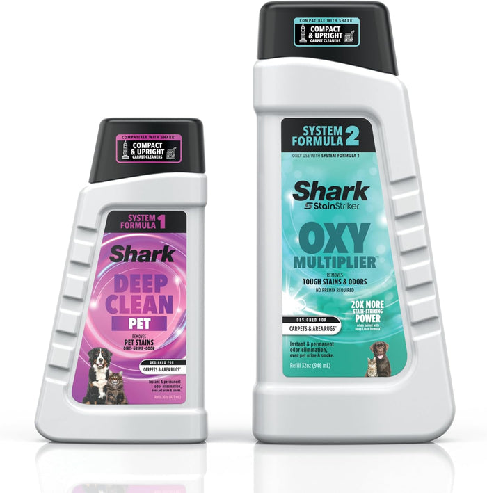 Shark CarpetXpert Deep Clean Pro Formula for All Shark Upright & Portable Carpet Cleaners, Formulated for all Carpets, Upholstery & Area Rugs, Eliminates Tough Pet Messes and Odors, 48oz, EXCM48