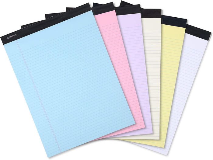Mintra Office Legal Pads - ((BASIC PASTEL 6pk, 8.5in x 11in, NARROW RULED))