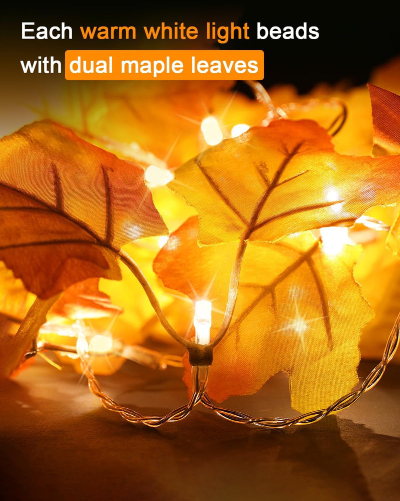 Fall Decor [2 Pack] Lighted Fall Garland, Total 16.4ft 40 LED Thanksgiving Decorations Halloween String Lights, Friendsgiving Gift Thanksgiving Decor for Home Holiday Autumn Garland Indoor