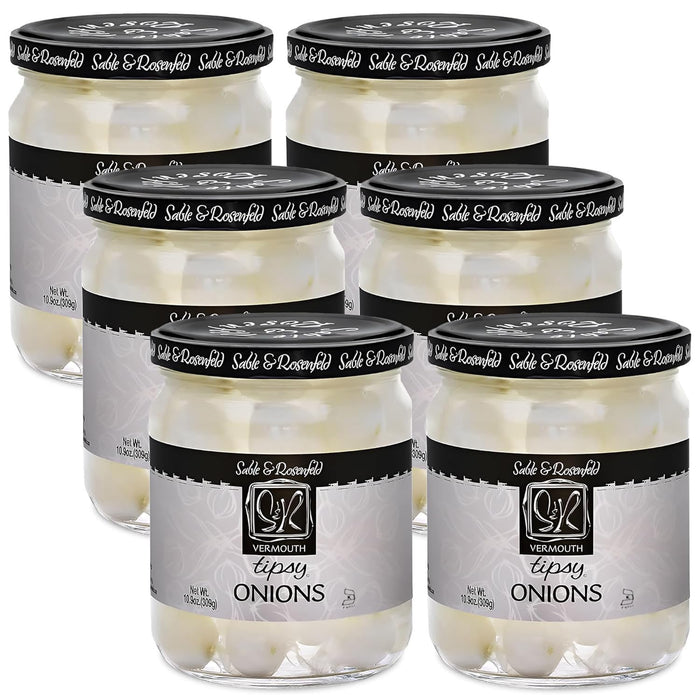 Sable & Rosenfeld Vermouth Tipsy Onions, 10.9 oz (Pack of 6), Gourmet Pickled Silverskin Cocktail Onions in Jar, Kosher, Gluten-Free Martini Garnish