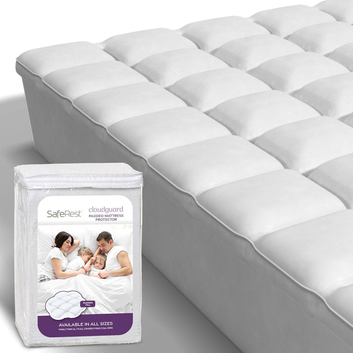 SafeRest Waterproof Queen Size Mattress Protector - Fitted with Stretchable Pockets - Machine Washable Cotton Mattress Cover for Bed
