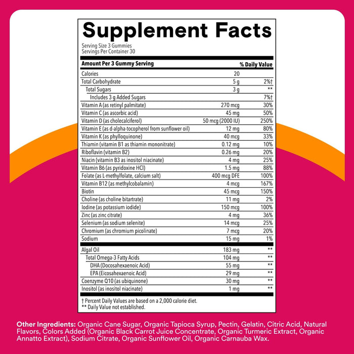 SmartyPants Women's Multivitamin Gummies - Improved Formula: Omega 3 (DHA/EPA), Methylfolate, CoQ10, Vitamin D3, C, Vitamin B12, B6, A, K & Zinc, Inositol, Gluten Free, 90 Count (30 Day Supply)