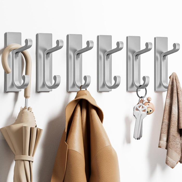 6 Pack Self Adhesive Wall Black Hooks - Sticky Hooks Wall Mount for Clothes, Towel, Robes, Keys, Purse, Backpack, Heavy Duty Hooks for Door Kitchen Bathroom Shower Rental Houses, Hold 13Lbs.