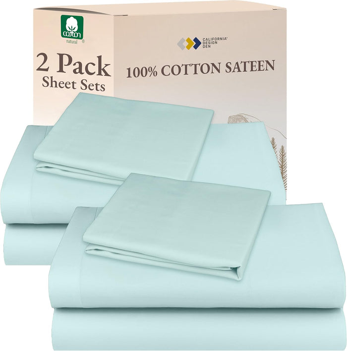 California Design Den Full Size Sheets Set - Natural 100% Cotton Bed Sheets, Soft Sateen Weave, Fully Elasticized Deep Pockets, Breathable, Cooling and Durable Bedding - Doll Pink