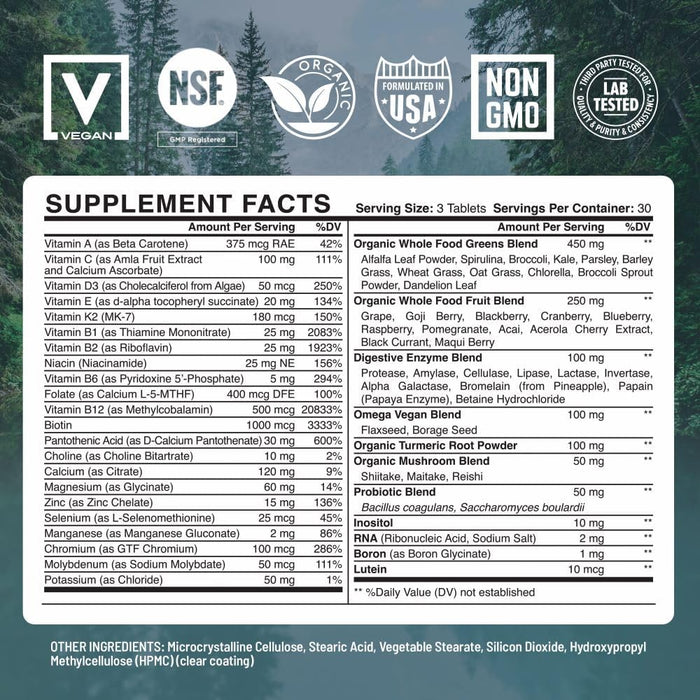 Whole Food Multivitamin for Women, Daily Multi Vitamins Supplements for Men/Mens Multivitamins + B Complex, Probiotic Multi Enzyme, Omegas for Organic Energy, Mood, Digestion 90ct