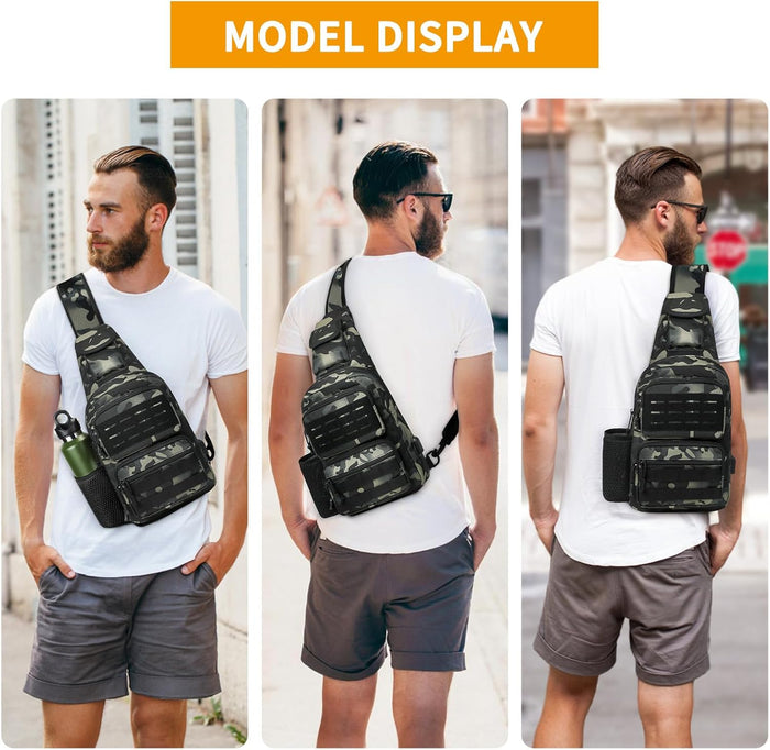BAIGIO Tactical EDC Sling Bag Military One Strap Shoulder Backpack Molle Range Bags Chest Pack (#01-CP Black)