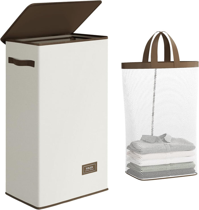 SOLEDI Laundry Hamper with Lid 100L Large & Tall Collapsible Laundry Basket, Clothes Hamper with Bag Removable Easy to Carry, Dirty Hampers for Bedroom, Bathroom, Dorm, College, Grey