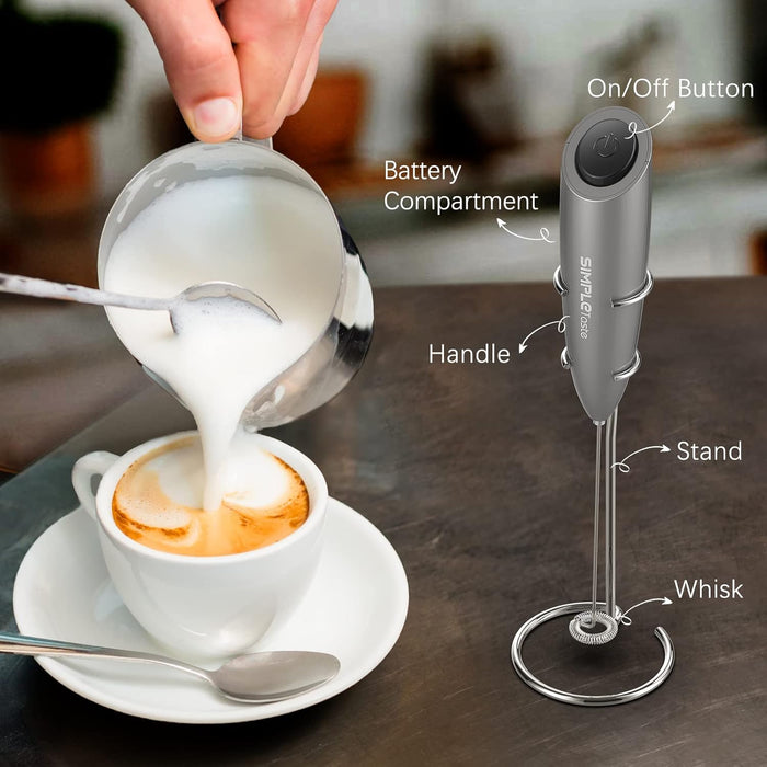 SIMPLETaste Milk Frother Wand Handheld Battery Operated Electric Whisk Foam Maker, Drink Mixer with Stainless Steel Whisk and Stand for Cappuccino, Bulletproof Coffee, Latte