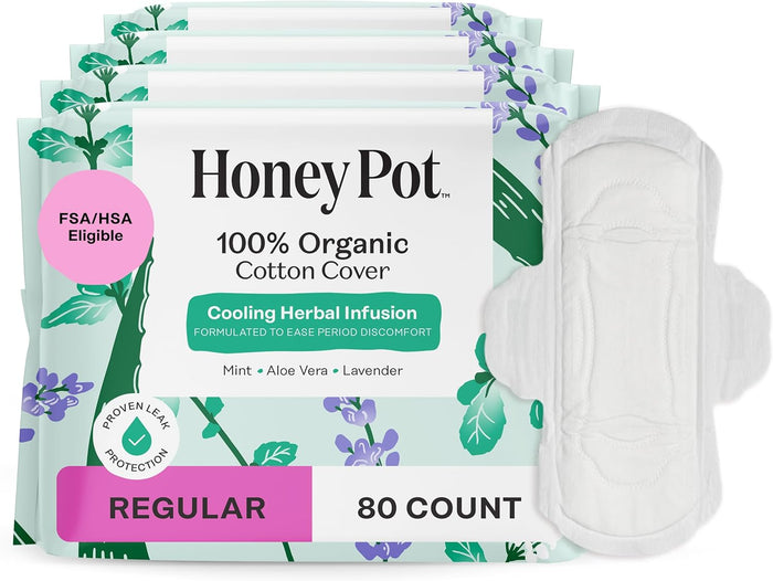 The Honey Pot Company - Herbal Pads for Women - Overnight w/Wings - Infused w/Essential Oils for Cooling Effect & Organic Cotton Cover - Feminine Care - 12 ct
