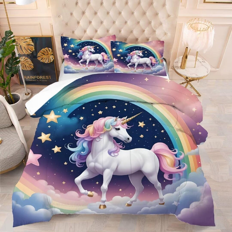 kxry Merry Christmas Comforter Set Santa Claus Deer Christmas Tree Galaxy Red Bedding Quilt King Size for Girls Boys Kids 1 Comforter + 2 Pillow Cases