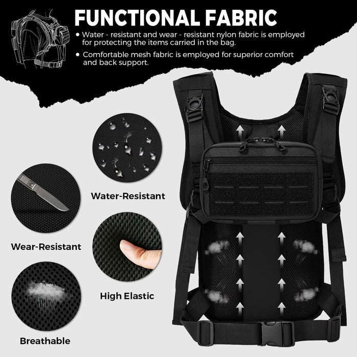 Tactical Hydration Backpack with 2L Water Bladder and Front Small Tactical Pouch, Outdoor Water Backpack for Men Women, Sports Hydration Pack for Hiking, Cycling, Climbing