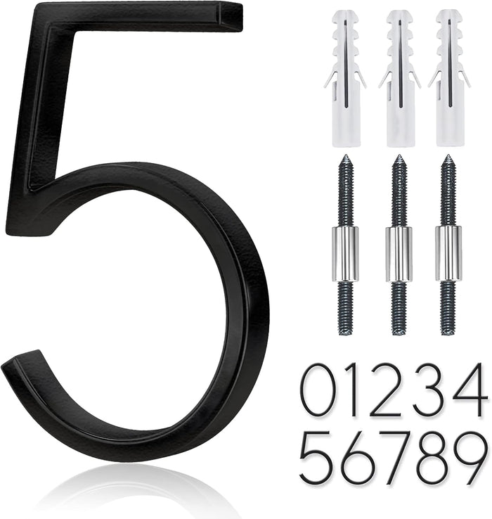 5" Stainless Steel Floating House Number, Metal Modern House Numbers, Mailbox Decor Number with Nail Kit, Coated Black, 911 Visibility Signage (6) or (9)