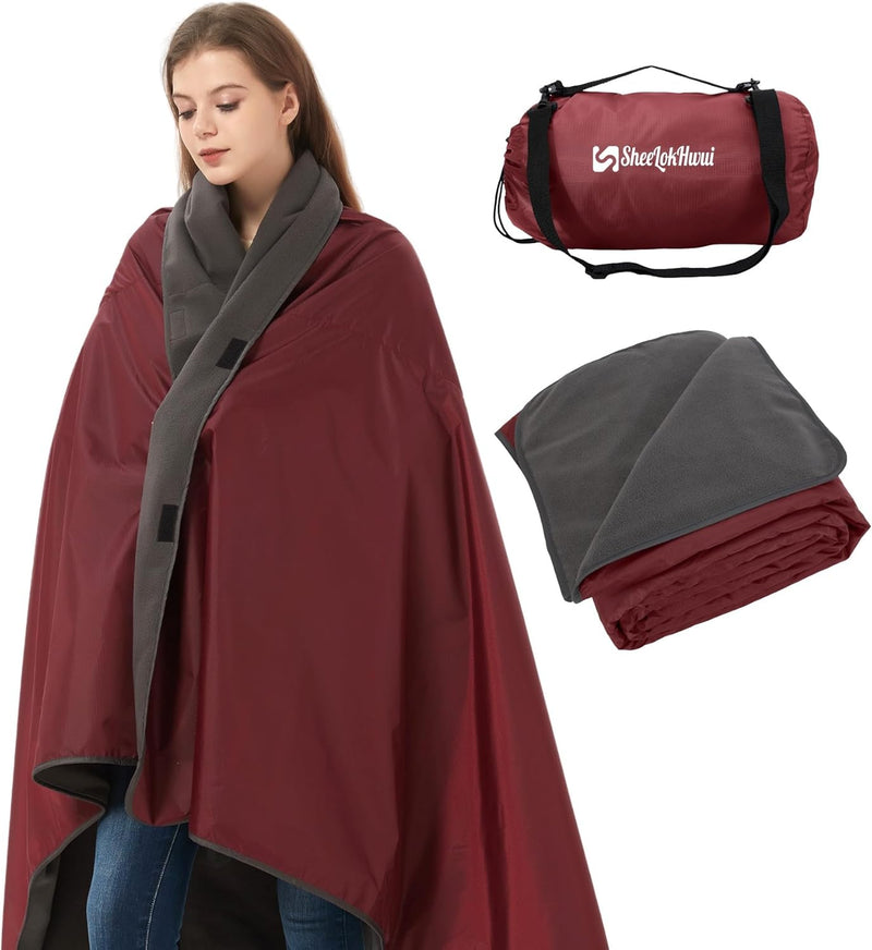 4-in-1 Large Camping Blankets - Waterproof, Windproof Fleece Outdoor Blankets for Stadium, Sports, Car, Concert - 81"x57", Portable (Dark Gray)